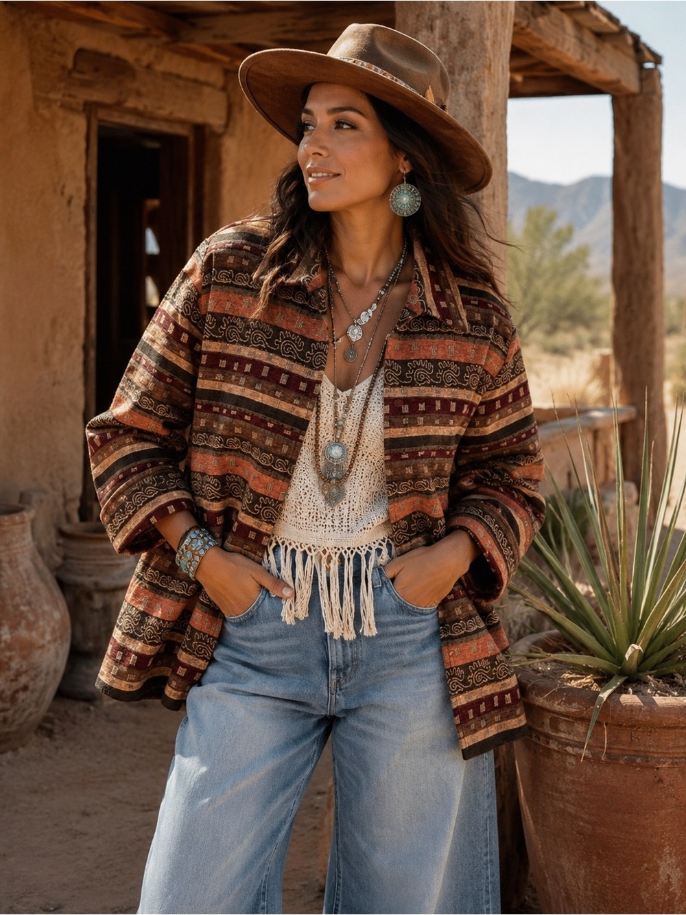 Alfred Dunner Tapestry Jacket Stripe Boho Southwestern Size 18 Chic Festival